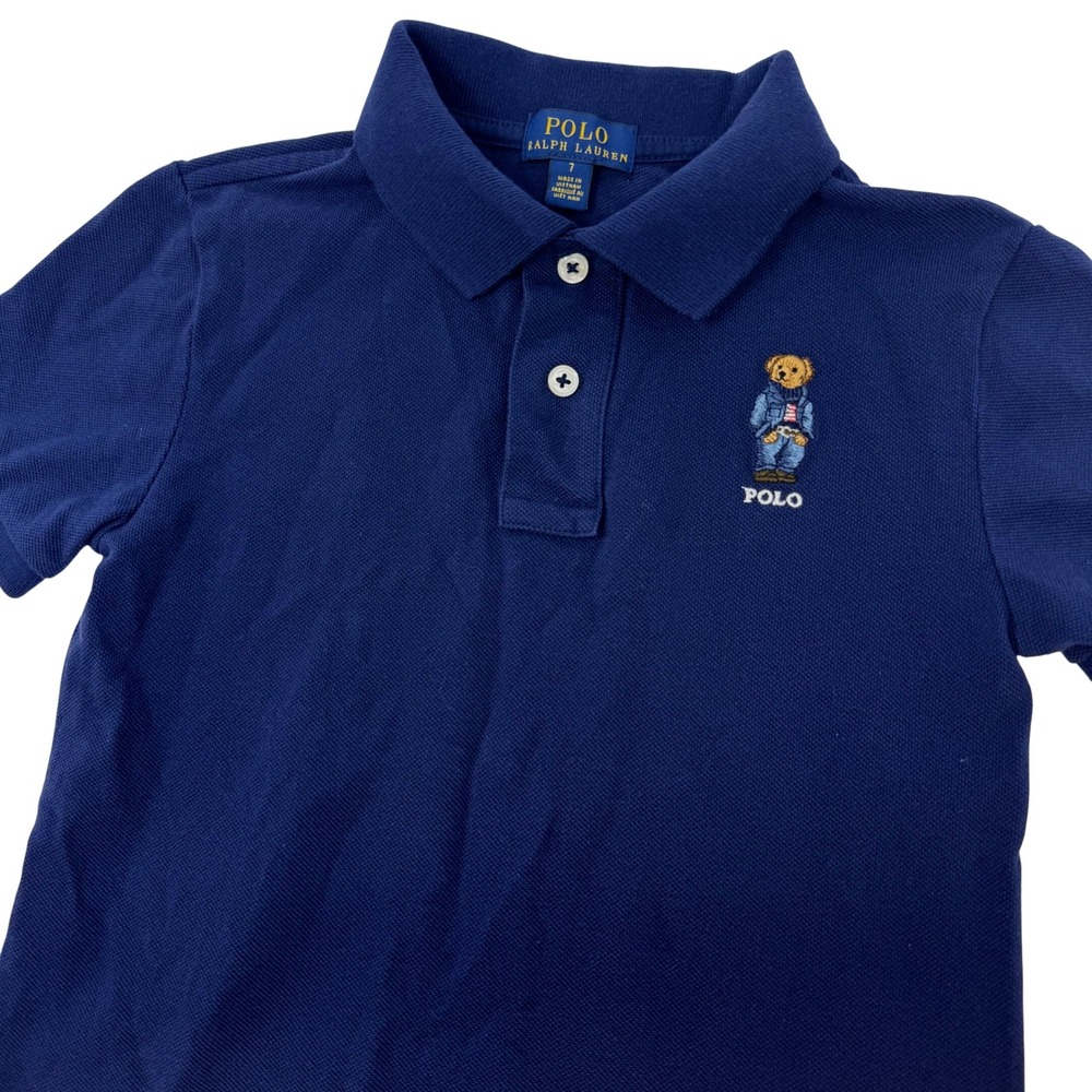 Polo Ralph Lauren Boys Size 7 Navy Blue Polo Bear Short Sleeve Shirt